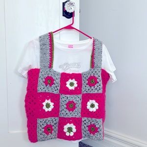 Crochet Handmade Flower Granny Square Sweater Vest
